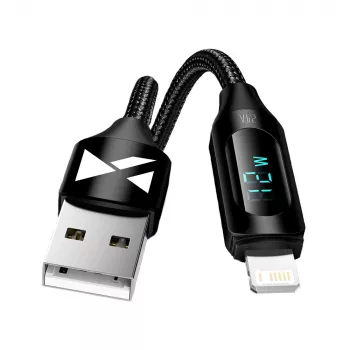 Wozinsky WUALC2 USB-A to Lightning laidas su LED ekranu, 2,4A, 2m, juodas