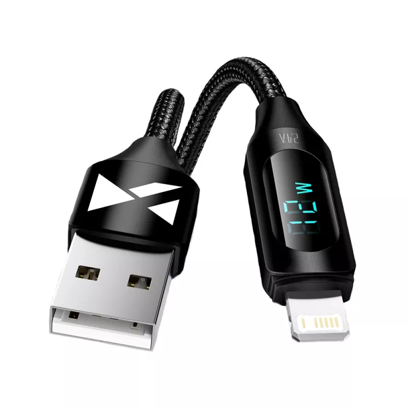 Wozinsky WUALC2 USB-A to Lightning laidas su LED ekranu, 2,4A, 2m, juodas