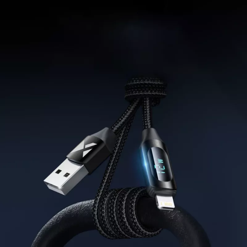 Wozinsky WUALC2 USB-A to Lightning laidas su LED ekranu, 2,4A, 2m, juodas