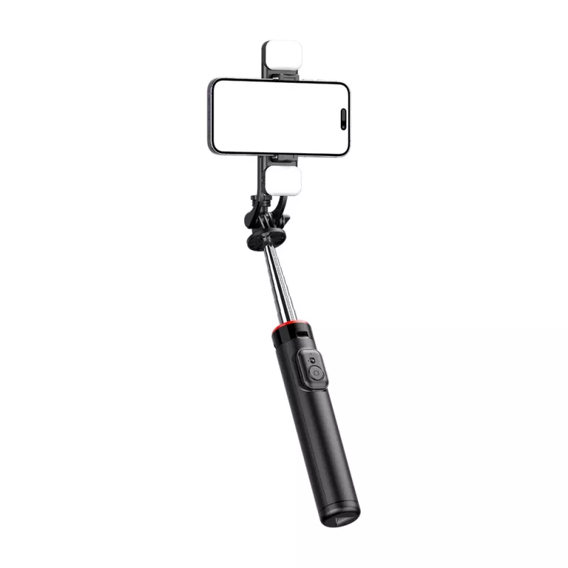 HURTEL Selfie Stick WC13YDS Telescopic Tripod 1.3m su Dviguba LED Šviesa ir Telefono Laikikliu - Juoda
