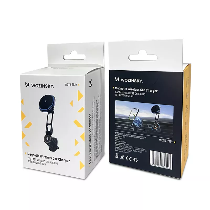 Wozinsky WCT5-6S2Y Laikiklis automobiliui su Qi/MagSafe 15W belaidžiu įkrovikliu ir ventiliatoriumi, tvirtinamas prie ventiliacijos angos - Juoda