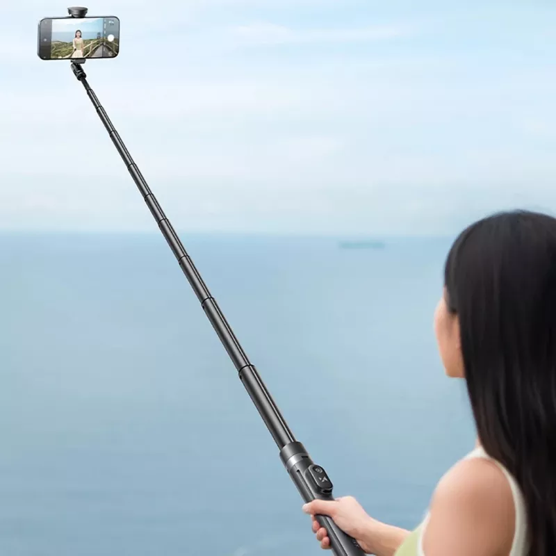 Premium Selfie Stick Wozinsky WRZP1 su automatiškai išsiskleidžiančiomis kojelėmis, trikojo funkcija, 1,7 m – juoda
