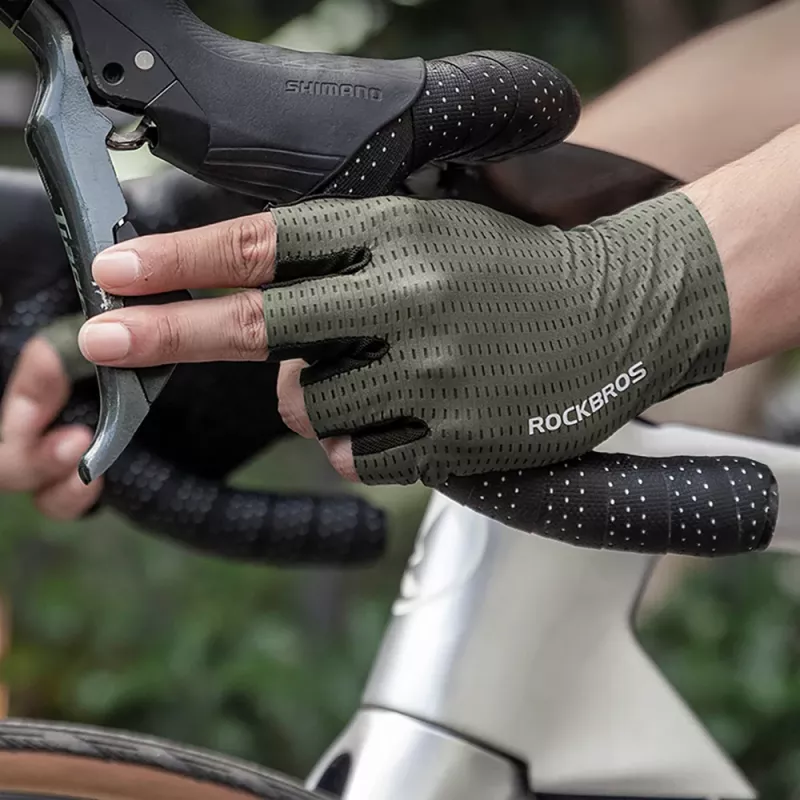 ROCKBROS Breathable Short Finger Cycling Gloves, Size XL, Green