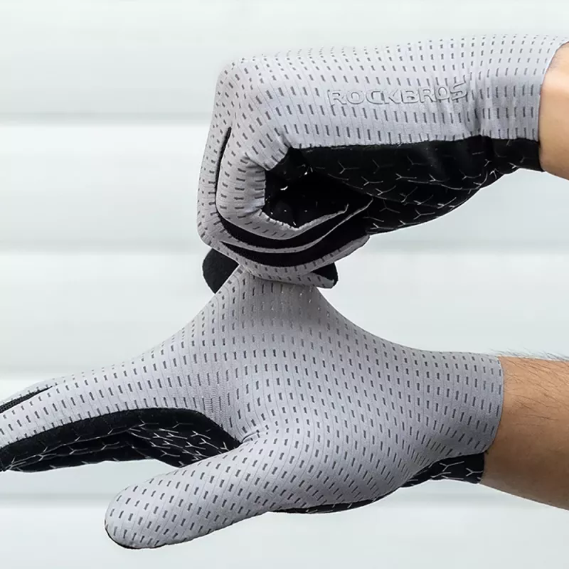 ROCKBROS Breathable Full Finger Cycling Gloves, Size M - Grey