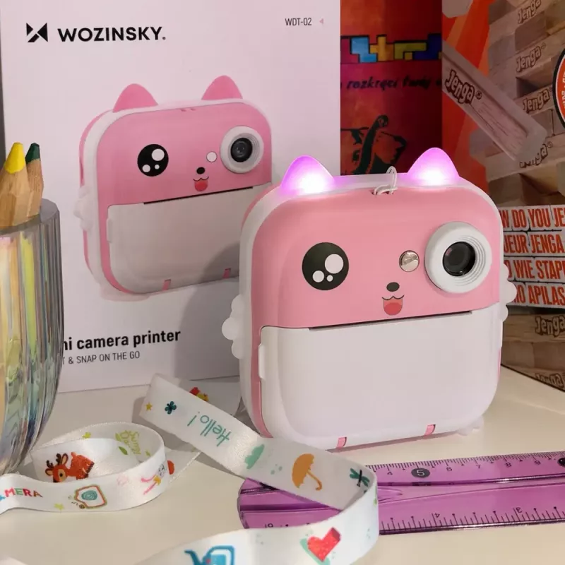 Vaikų skaitmeninis fotoaparatas su terminiu spausdintuvu Wozinsky WDT-01 - Rožinis