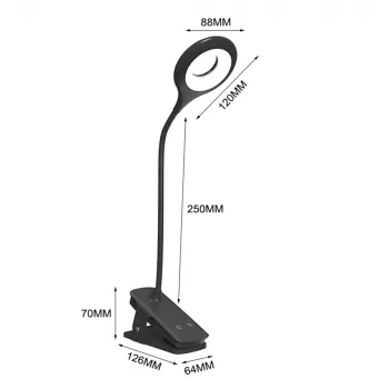WOZINSKY Mini Wireless LED Reading Lamp with Clip and USB-C Cable - Black