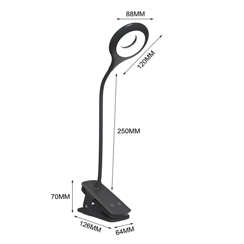 WOZINSKY Mini Wireless LED Reading Lamp with Clip and USB-C Cable - Black