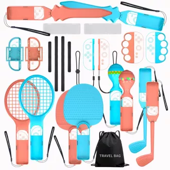 HURTEL Family Accessories Kit 23 in 1, skirta Nintendo Switch 2 – oranžinės ir mėlynos spalvos rinkinys