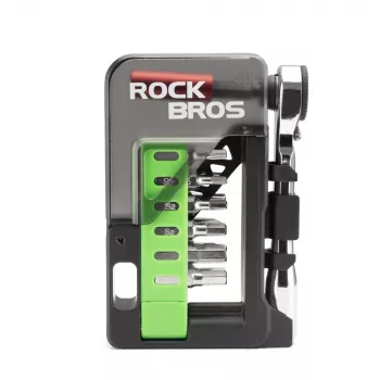ROCKBROS Dviračių Remonto Rinkinys su Mini Reketu ir 14 Antgalių - Skaidriai Žalia