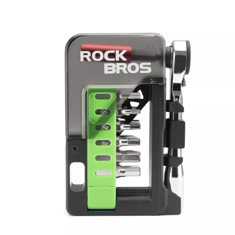 ROCKBROS Dviračių Remonto Rinkinys su Mini Reketu ir 14 Antgalių - Skaidriai Žalia