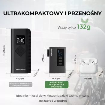 ROCKBROS AS240 PRO Nešiojamas Elektrinis Oro Siurblys 120 PSI Kompresorius 840mAh USB-C - Juodas
