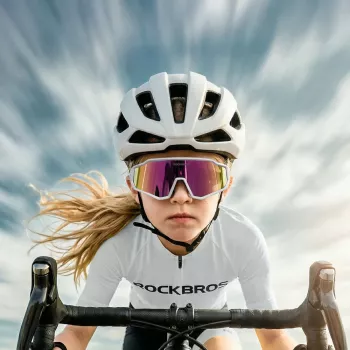 ROCKBROS SP383 Shining Warrior dviračių akiniai – matinis baltas rėmelis, poliarizuoti raudoni lęšiai