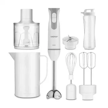 ZELMER ZHB4555S 1000W Panardintuvas, Sidabrinis/Juodas, Nerūdijančio Plieno Ašmenys, Reguliuojamas Greitis su Turbo, Smulkintuvas 500ml, Plaktuvas, Stiklinė 700ml