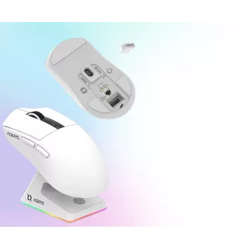 AQIRYS Zephyr belaidė žaidimų pelė, 2,4 GHz + Bluetooth, 26000 DPI, balta