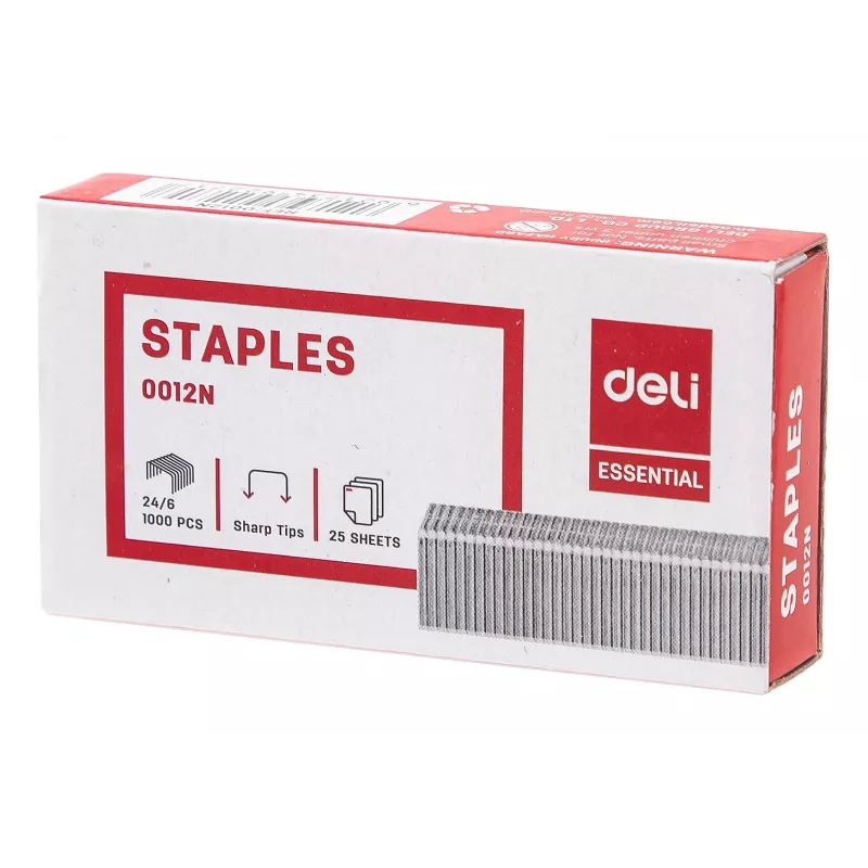 Deli ESSENTIAL Kabės 24/6, 1000 vnt., Cinkuotas Plienas, Sidabrinė