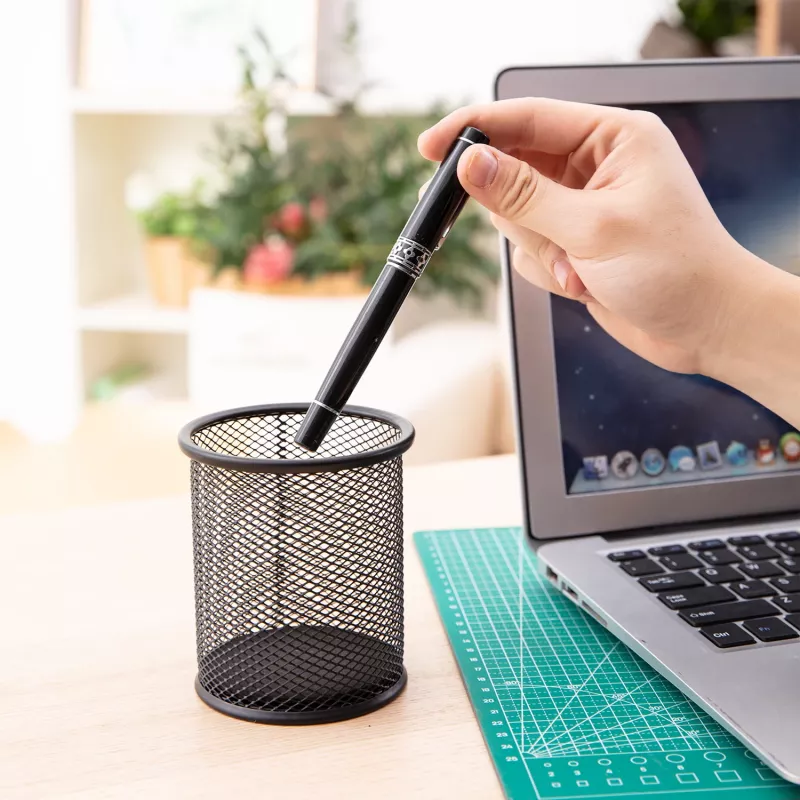 Deli Mesh Round Pen Holder 9.1x9.8x9.8cm Black
