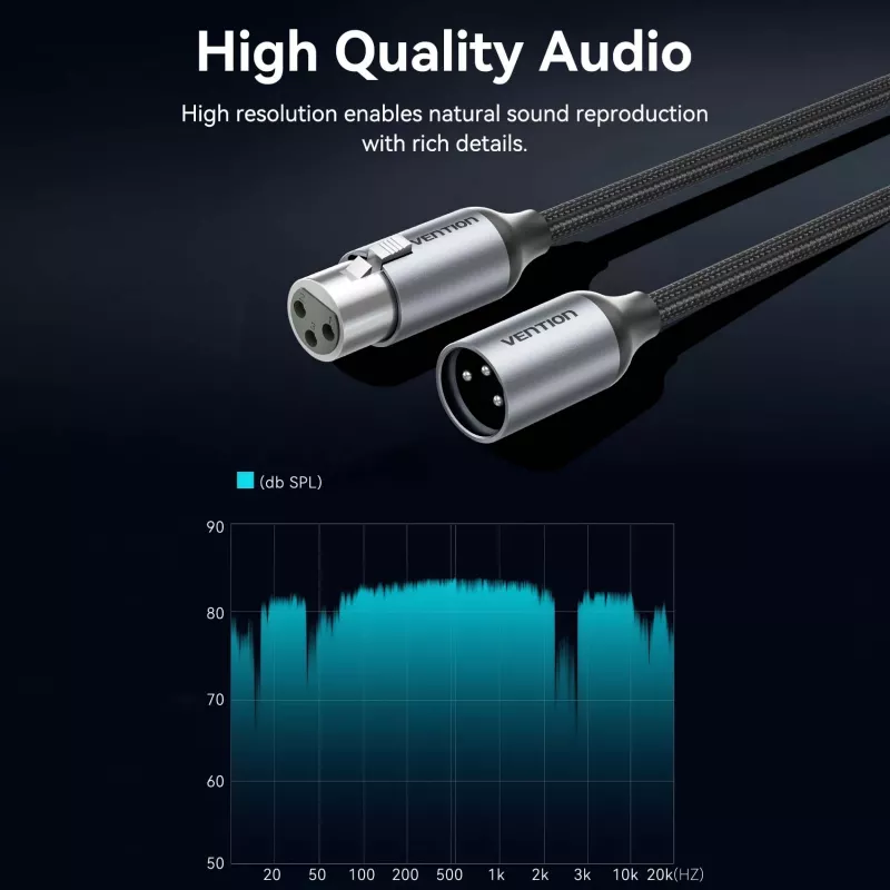 VENTION BKHHI XLR Mikrofono laidas 3m Juodas Nailono pynė su Aliumininėmis jungtimis
