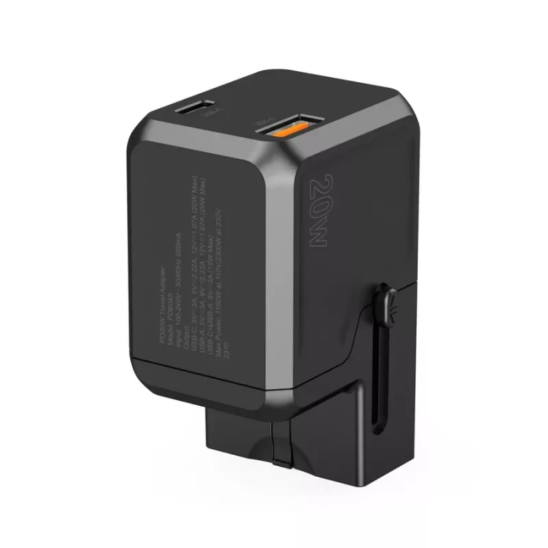 CHOETECH PD6038 38W GaN USB-C Įkroviklis su USB-A, Keičiamais Kištukais (EU/US/UK/AU) - Juodas