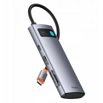 Baseus Metal Gleam 7-in-1 USB-C Hub HDMI 4K 60Hz 3x USB 3.0 USB-C PD SD microSD pilka