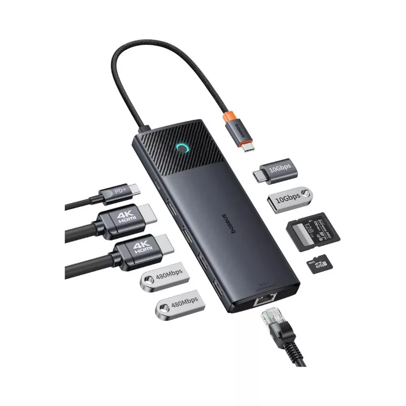 Hub USB-C Baseus Metal Gleam II 10-in-1 HDMI USB-A USB-C RJ45 SD/TF - Space Gray