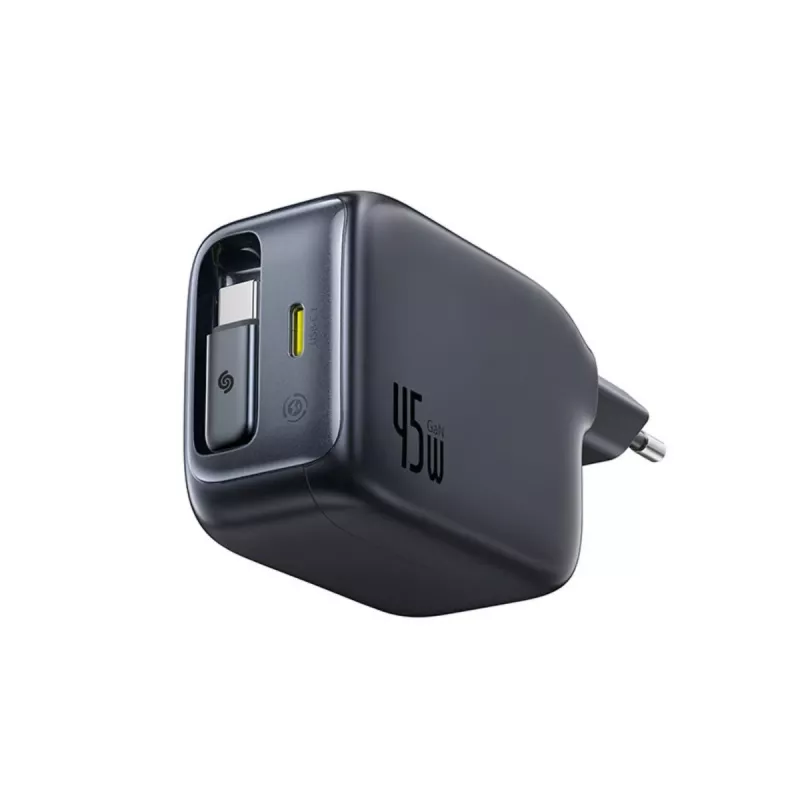 Baseus EnerCore CJ11 45W automobilinis įkroviklis su USB-C prievadu ir ištraukiamu USB-C laidu - Juoda