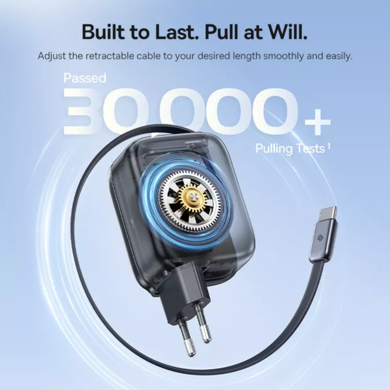 Baseus EnerCore CJ11 45W automobilinis įkroviklis su USB-C prievadu ir ištraukiamu USB-C laidu - Juoda