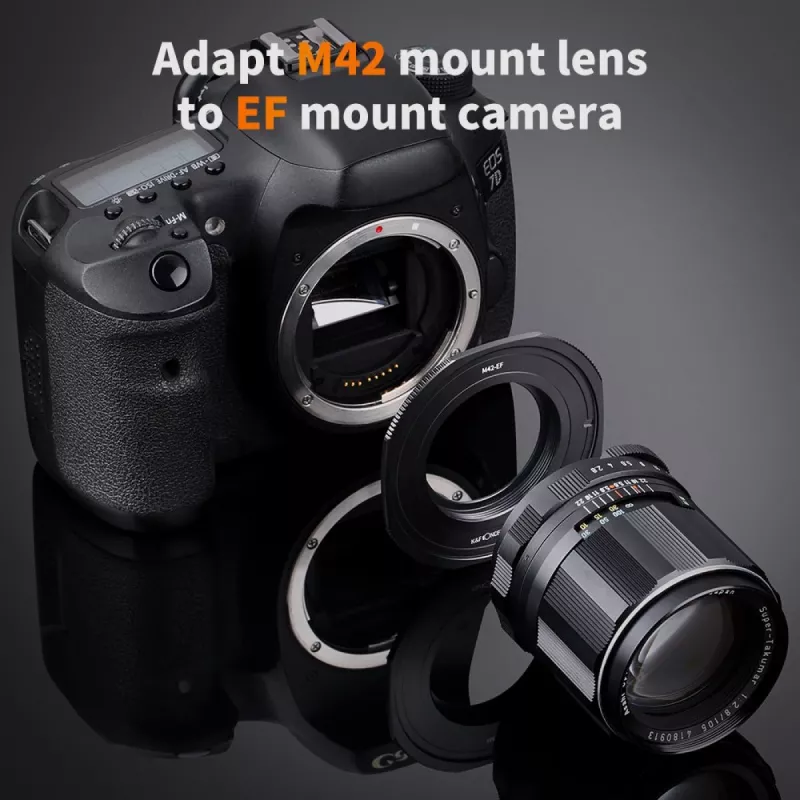 K&F Concept PRO Objektyvo Laikiklio Adapteris Canon EOS EF/EF-S į M42 Fotoaparato Korpusą – Juodas