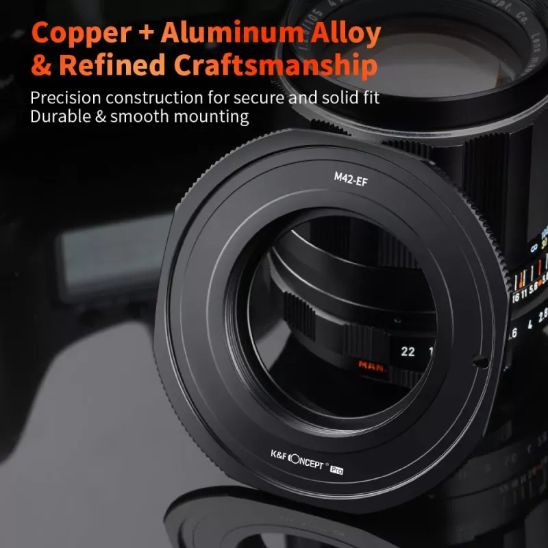 K&F Concept PRO Objektyvo Laikiklio Adapteris Canon EOS EF/EF-S į M42 Fotoaparato Korpusą – Juodas