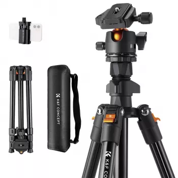 K&F Concept K234A0 + BH-28L Fotoaparato Trikojis, Aliuminio Lydinys, 8kg Apkrova, 160cm Maksimalus Aukštis, Rutulinė Galvutė, Užveržiamos Kojos, Konvertavimas į Monopodą