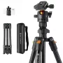 K&F Concept K234A0 + BH-28L Fotoaparato Trikojis, Aliuminio Lydinys, 8kg Apkrova, 160cm Maksimalus Aukštis, Rutulinė Galvutė, Užveržiamos Kojos, Konvertavimas į Monopodą