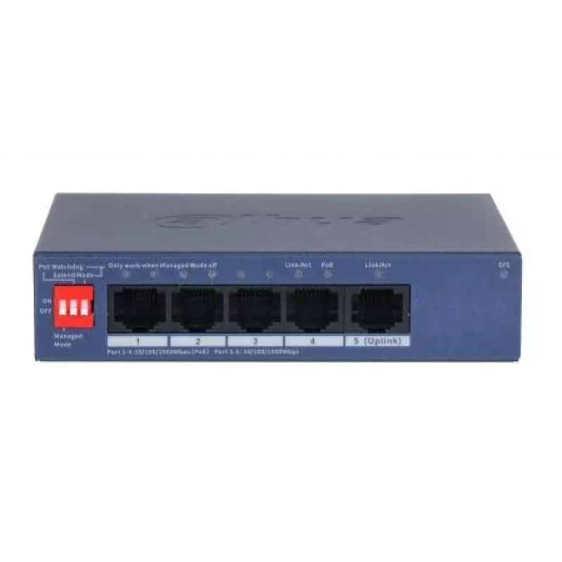 DAHUA CS4005-4GT-36 Valdomas L2 Gigabit Ethernet komutatorius su 4 prievadais PoE+ 36W, skirtas montuoti ant stalo arba sienos