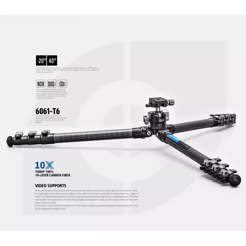 Leofoto LSR-284C+LH-30 CNC Tripod with Leveling Base and Panning Clamp, 4-Section 28/25/22/19mm