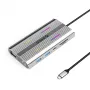 ORICO XCR 12-in-1 USB-C Docking Station su RGB, 3x USB-A, USB-C PD 100W, HDMI 4K, VGA, RJ45 Gigabit, SD/microSD kortelių skaitytuvu - sidabrinė