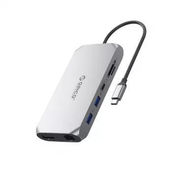 ORICO XCR 12-in-1 USB-C Docking Station 2x USB-A 3.1 1x USB-A 2.0 1x USB-C PD 100W 1x USB-C 3.1 2x HDMI 2.0 4K 60Hz 1x DisplayPort 1.4 4K 60Hz 1x SD 3.0 1x microSD 3.0 1x RJ45 Gigabit Ethernet 1x Audio CTIA 3.5mm - Pilka