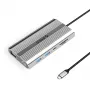 ORICO XDR 12-in-1 USB-C Docking Station su 4K HDMI, VGA, Gigabit Ethernet, 100W PD, SD/MicroSD kortelių skaitytuvu - sidabrinė