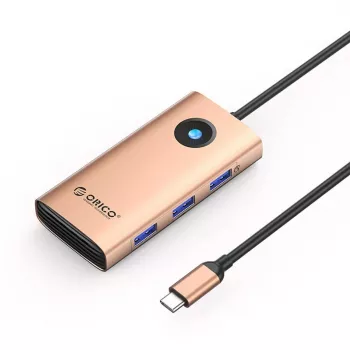 ORICO PW11 USB-C 6-in-1 Hub Docking Station su 3x USB-A 3.0, 1x USB-C 3.0, 1x USB-C PD 100W, 1x HDMI 4K 30Hz - Rožinis auksas