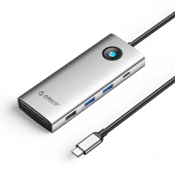 ORICO PW11 USB-C 8-in-1 Docking Station, 2x USB-A 3.0, 1x USB-A 2.0, 1x USB-C 3.0, 1x USB-C PD 100W, 1x HDMI 4K 60Hz, 1x VGA 1080P 60Hz, 1x RJ45 Gigabit Ethernet, sidabrinė
