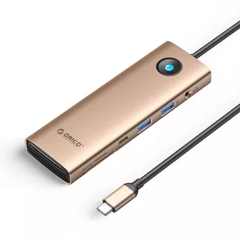 ORICO PW11 USB-C 9-in-1 Docking Station, 2x USB-A 3.0, 1x USB-C 3.0, 1x USB-C PD 100W, 1x HDMI 4K 60Hz, 1x microSD/SD, 1x RJ45 2.5G Ethernet, 1x Audio 3.5mm, Rose Gold