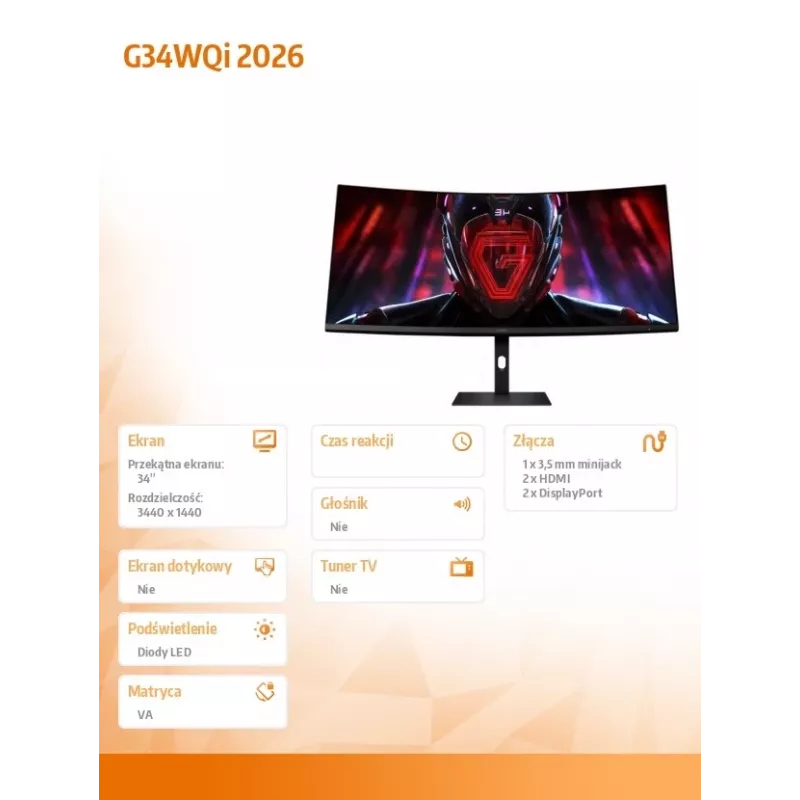 XIAOMI Creiptas žaidimų monitorius G34WQi 2026 34 inch UWQHD 180Hz VA 1ms FreeSync Premium Pro HDR400