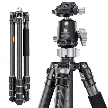 K&F Concept X284C4 anglies pluošto trikojis su BH-36 rutuline galvute, 172 cm, 16 kg apkrova, monopodu, 4 sekcijų užsukamais fiksatoriais, suderinamas su Arca-Swiss | ITwork.lt