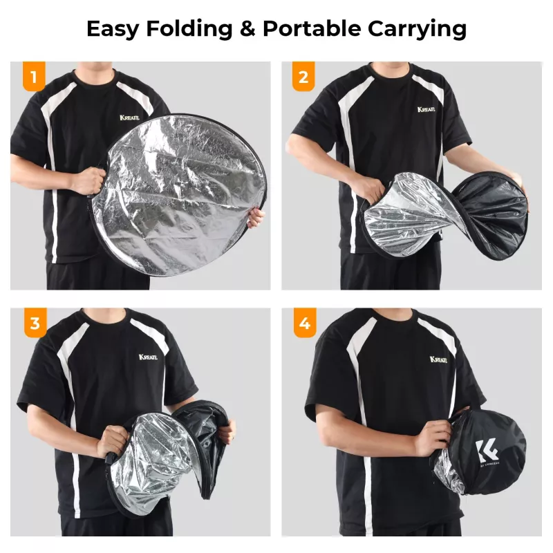 K&F Concept 5-in-1 Round Photography Reflector with Handle 80cm (32 inch) - Gold/Silver/White/Black/Translucent Diffuser for Portrait Studio Outdoor