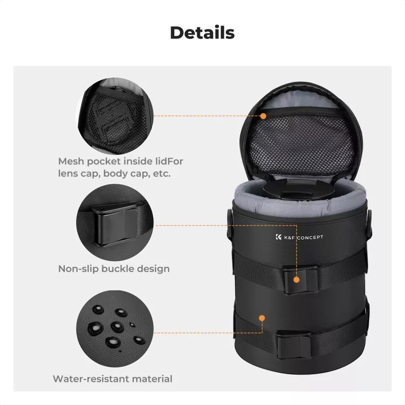 K&F Concept Waterproof Lens Pouch Case Small 12x8cm su oro pūstuvu – Juoda