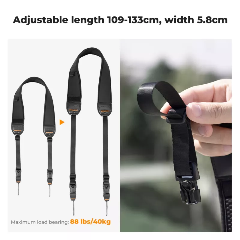 KF Neoprene Neck & Shoulder Strap for DSLR & Mirrorless Cameras (Canon, Nikon, Sony) - Black
