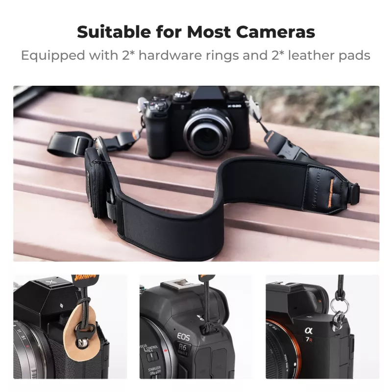 KF Neoprene Neck & Shoulder Strap for DSLR & Mirrorless Cameras (Canon, Nikon, Sony) - Black