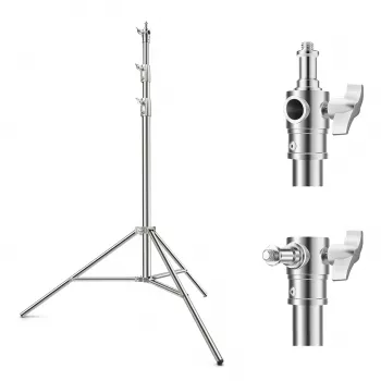 K&F Concept KF34.044 280cm Aliuminio lydinio šviesos stovas su 1/4 inch-20 ir 3/8 inch-16 reversiniu sriegiu, 5kg keliamoji galia, 3 sekcijų, fiksavimo spaustukais, spyruokline amortizacija, juodas