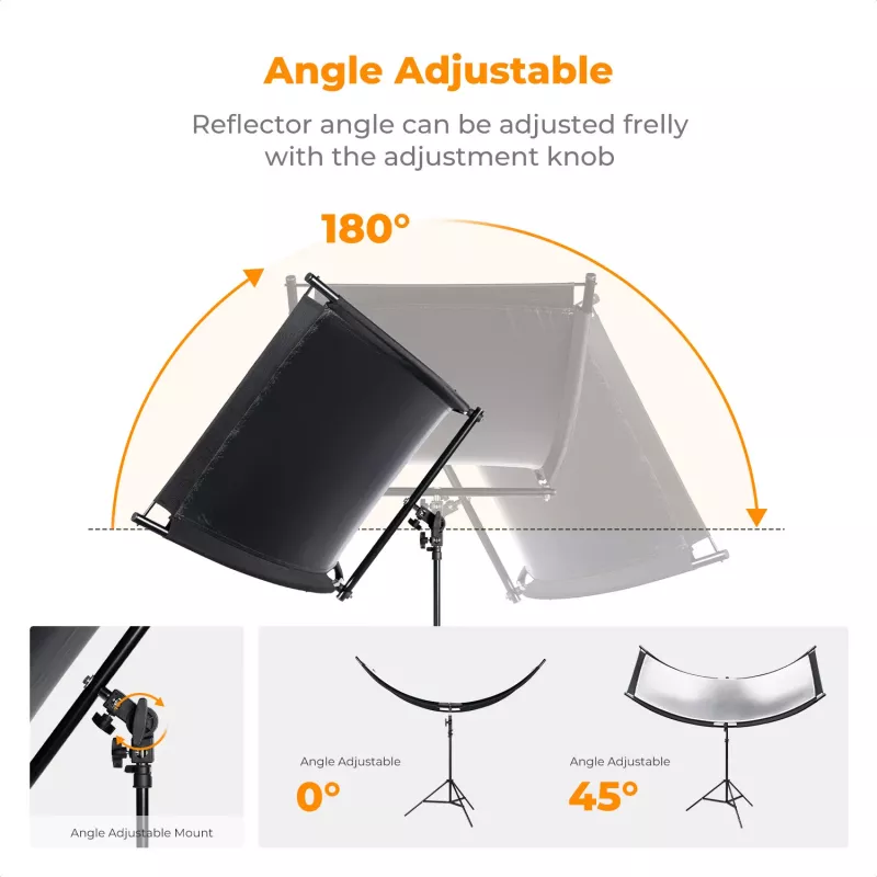 K&F Concept U-Shape 4-in-1 Curved Reflector 180x60cm su šviesos stovu ir nešimo krepšiu