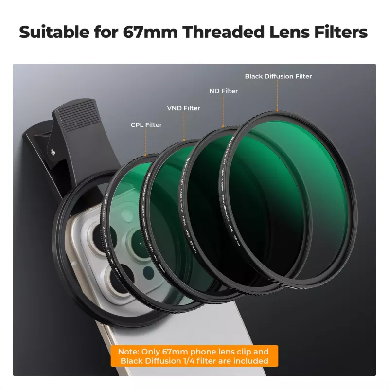 KF Black Diffusion 1/4 Filtras 67mm su Užsegimu išmaniesiems telefonams