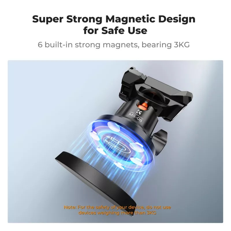KF 3D Ball Head Magnetic Base Mount for GoPro Smartphone Camera with 1/4 inch Thread KF31.156 Black