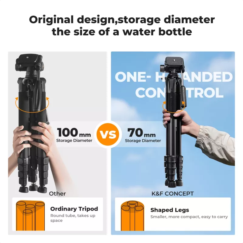 K&F Concept Compact Camera Tripod for DSLR and Phone Black