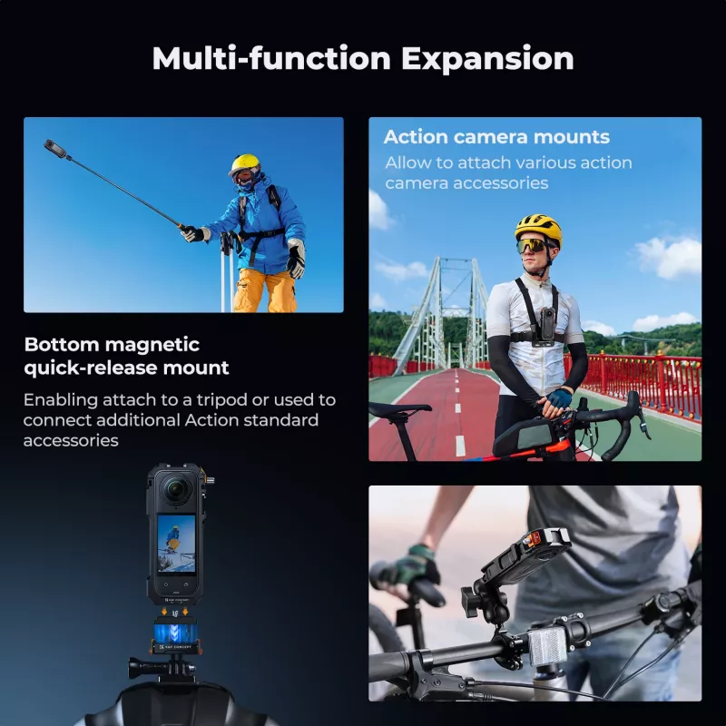 KF Protective Frame Mount Cage su 2x 1/4 colio-20 sriegiais ir GoPro laikikliu, skirta Insta360 X5 / Kf31.182